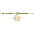 Bracelet en argent et dorure jaune cha&icirc;ne avec boules couleur verte et pampille tr&egrave;fle 15+3cm Artemare
