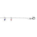 Bracelet en argent rhodi&eacute; cha&icirc;ne avec pampilles empierr&eacute;s multi couleurs 15+3cm