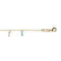 Bracelet en argent et dorure jaune cha&icirc;ne avec pampilles boules blanches et couleur turquoises 15+3cm