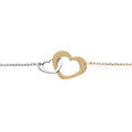 Bracelet en argent et dorure jaune cha&icirc;ne avec double coeur 16+3cm