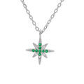 Collier en argent rhodi&eacute; cha&icirc;ne avec pendentif &eacute;toile orn&eacute;e d'oxydes verts et blancs sertis 40+4cm