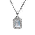 Colliers sur Artemare : Collier en argent rhodi&eacute; massif cha&icirc;ne avec pendentif pierre carr&eacute; Topaze bleue v&eacute;ritable contour oxydes blancs sertis 40+5cm