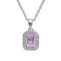 Collier en argent rhodi&eacute; massif cha&icirc;ne avec pendentif pierre carr&eacute; Am&eacute;thyste v&eacute;ritable contour oxydes blancs sertis 40+5cm