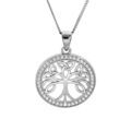 Colliers sur Artemare : Collier en argent rhodi&eacute; cha&icirc;ne avec pendentif arbre de vie celtique 20mm contour oxydes blancs sertis 40+5cm