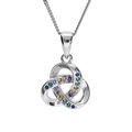 Collier en argent rhodi&eacute; cha&icirc;ne avec pendentif noeud oxydes multi couleurs sertis 42+3cm