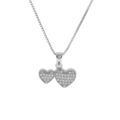Colliers sur Artemare : Collier en argent rhodi&eacute; cha&icirc;ne avec pendentif double coeur oxydes blancs sertis 40+5cm, b&eacute;li&egrave;re coeur