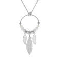 Colliers sur Artemare : Collier en argent rhodi&eacute; cha&icirc;ne avec pendentif anneau 15mm avec boules blanches et pampilles plumes 40+4cm