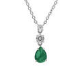 Collier en argent rhodi&eacute; cha&icirc;ne avec pendentif oxydes ronds blancs sertis et goutte oxyde vert fonc&eacute; 42+3cm