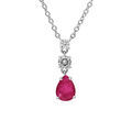 Collier en argent rhodi&eacute; cha&icirc;ne avec pendentif oxydes ronds blancs sertis et goutte oxyde fushia 42+3cm