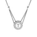 Collier en argent rhodi&eacute; cha&icirc;ne avec pendentif rond initiale T recto fond blanc et verso noire avec contour oxydes blancs sertis 40+5cm Artemare