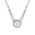 Collier en argent rhodi&eacute; cha&icirc;ne avec pendentif rond initiale X recto fond blanc et verso noire avec contour oxydes blancs sertis 40+5cm