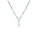 Collier en argent rhodi&eacute; cha&icirc;ne avec boules de couleur turquoise et motif infini 40+5cm Artemare