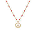 Collier en argent et dorure jaune cha&icirc;ne avec boules couleur rouge motif peace and love 40+5cm Artemare
