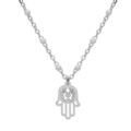 Colliers sur Artemare : Collier en argent rhodi&eacute; cha&icirc;ne avec boules couleur blanche avec main de Fatma 40+5cm
