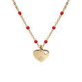 Collier en argent et dorure jaune cha&icirc;ne avec boules couleur rouge avec pendentif coeur 40+5cm