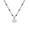 Colliers sur Artemare : Collier en argent rhodi&eacute; cha&icirc;ne avec boules couleur bleu avec pendentif fleur de lotus 40+5cm