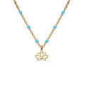 Colliers sur Artemare : Collier en argent et dorure jaune cha&icirc;ne avec boules couleur bleu avec pendentif fleur de lotus 40+5cm