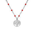 Colliers sur Artemare : Collier en argent rhodi&eacute; cha&icirc;ne avec boules couleur rouge avec pendentif arbre de vie 40+5cm