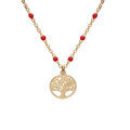 Colliers sur Artemare : Collier en argent et dorure jaune cha&icirc;ne avec boules couleur rouge avec pendentif arbre de vie 40+5cm