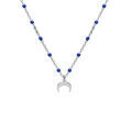 Colliers sur Artemare : Collier en argent rhodi&eacute; cha&icirc;ne avec boules couleur bleu fonc&eacute; avec pendentif demi lune 40+5cm