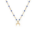 Colliers sur Artemare : Collier en argent et dorure jaune cha&icirc;ne avec boules couleur bleu fonc&eacute; avec pendentif demi lune 40+5cm