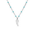 Colliers sur Artemare : Collier en argent rhodi&eacute; cha&icirc;ne avec boules couleur turquoise avec pendentif plume 40+5cm