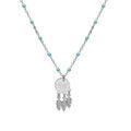 Collier en argent rhodi&eacute; cha&icirc;ne avec boules couleur turquoise avec pendentif attrape r&ecirc;ve 40+5cm