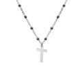 Collier en argent rhodi&eacute; cha&icirc;ne avec boules couleur noire avec pendentif croix 40+5cm