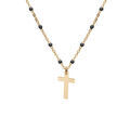 Colliers sur Artemare : Collier en argent et dorure jaune cha&icirc;ne avec boules couleur noire avec pendentif croix 40+5cm