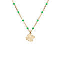 Colliers sur Artemare : Collier en argent et dorure jaune cha&icirc;ne avec boules couleur verte avec pendentif tr&egrave;fles 40+5cm
