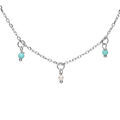 Collier en argent rhodi&eacute; cha&icirc;ne avec pampilles boules empierr&eacute;es couleur turquoise 40+5cm