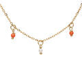 Collier en argent et dorure jaune cha&icirc;ne avec pampilles boules empierr&eacute;es rouges et blanches 40+5cm Artemare