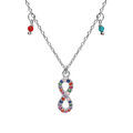 Colliers sur Artemare : Collier en argent rhodi&eacute; cha&icirc;ne avec pendentif infini empierr&eacute;s et pampilles boules multi couleurs et 40+5cm