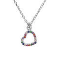 Collier en argent rhodi&eacute; cha&icirc;ne avec pendentif coeur empierr&eacute;s multi couleurs 40+5cm Artemare
