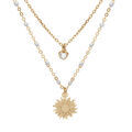 Collier en argent et dorure jaune double cha&icirc;ne avec soleil et coeur oxyde blanc et perles blanches 40+5cm