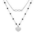 Collier en argent rhodi&eacute; double cha&icirc;ne avec infini et coeur et perles noires 40+5cm Artemare
