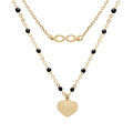 Collier en argent et dorure jaune double cha&icirc;ne avec infini et coeur et perles noires 40+5cm
