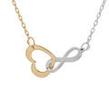 Collier en argent et dorure jaune cha&icirc;ne avec pendentifs coeur et infini entrelac&eacute;s 40+5cm