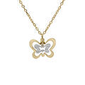Collier en argent rhodi&eacute; et dorure jaune cha&icirc;ne avec pendentifs double papillon 2 tons 40+5cm Artemare