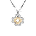 Collier en argent rhodi&eacute; et dorure jaune cha&icirc;ne avec pendentifs double tr&egrave;fle 2 tons 40+5cm
