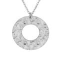 Collier en argent rhodi&eacute; cha&icirc;ne avec pendentif rond &eacute;vid&eacute; martel&eacute; 40+5cm