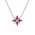 Colliers sur Artemare : Collier en argent rhodi&eacute; cha&icirc;ne avec pendentif fleur avec oxydes blancs et fushia sertis 42+3cm