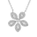 Collier en argent rhodi&eacute; cha&icirc;ne avec pendentif fleur stylis&eacute;e avec oxydes blancs sertis 42+3cm