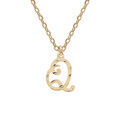 Collier en argent et dorure jaune cha&icirc;ne avec pendentif lettre anglaise Q diamant&eacute; 40+4cm