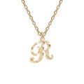 Collier en argent et dorure jaune cha&icirc;ne avec pendentif lettre anglaise R diamant&eacute; 40+4cm
