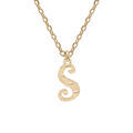 Collier en argent et dorure jaune cha&icirc;ne avec pendentif lettre anglaise S diamant&eacute; 40+4cm