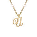 Collier en argent et dorure jaune cha&icirc;ne avec pendentif lettre anglaise U diamant&eacute; 40+4cm