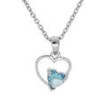 Collier en argent platin&eacute; cha&icirc;ne avec pendentif coeur avec 1 oxyde bleu ciel serti 42+3cm Artemare