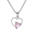 Collier en argent platin&eacute; cha&icirc;ne avec pendentif coeur avec 1 oxyde rose serti 42+3cm Artemare