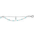 Chaine sur Artemare : Cha&icirc;ne de cheville en argent rhodi&eacute; 2 rangs avec boules couleur turquoise 23+3cm